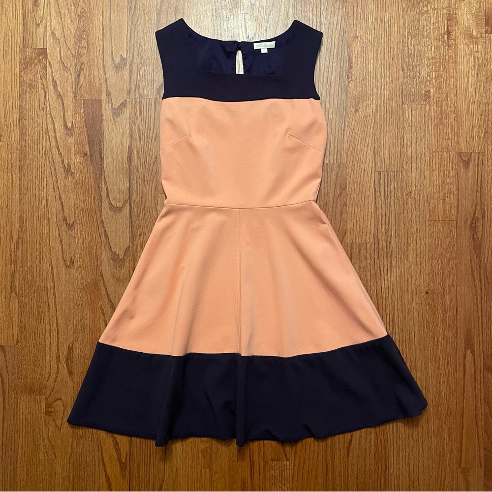 Shoshanna Color Block Peach Navy Sleeveless Dress size 2